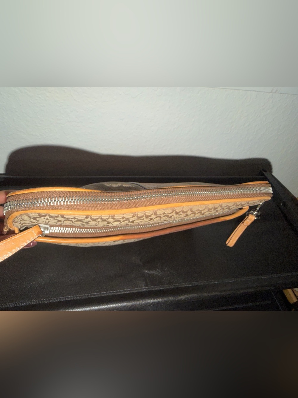 Coach Brown Signature Canvas Travel Pouch with Tan Leather Trim - Picture 4 of 8